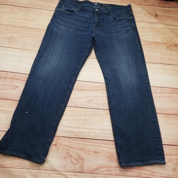 7 For All Mankind Austyn Jeans Mens Blue Dark Wash Relaxed Straight Made USA - Picture 1 of 11